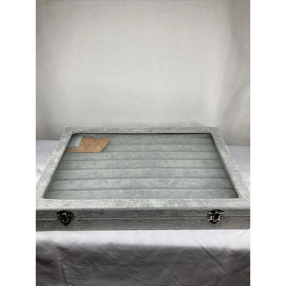 Grey Velvet Jewelry Ring Display Organizer Case. New In Box